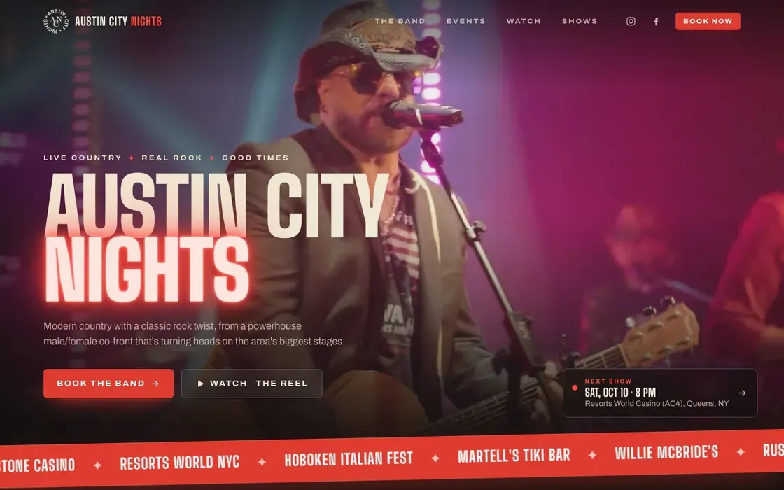 Austin City Nights's site on a computer