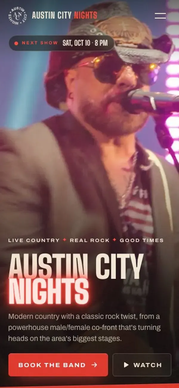 Austin City Nights's site on a phone