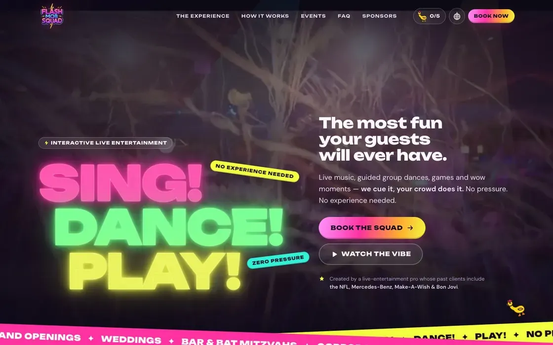 Flash Mob Squad's site on a computer