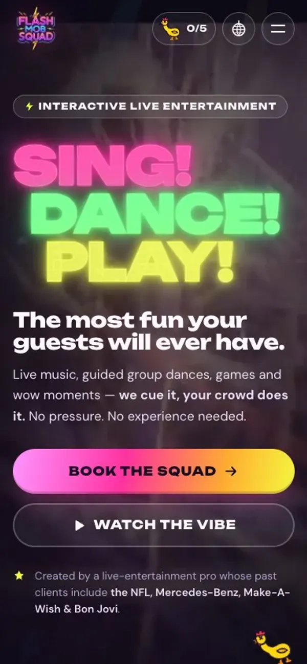 Flash Mob Squad's site on a phone