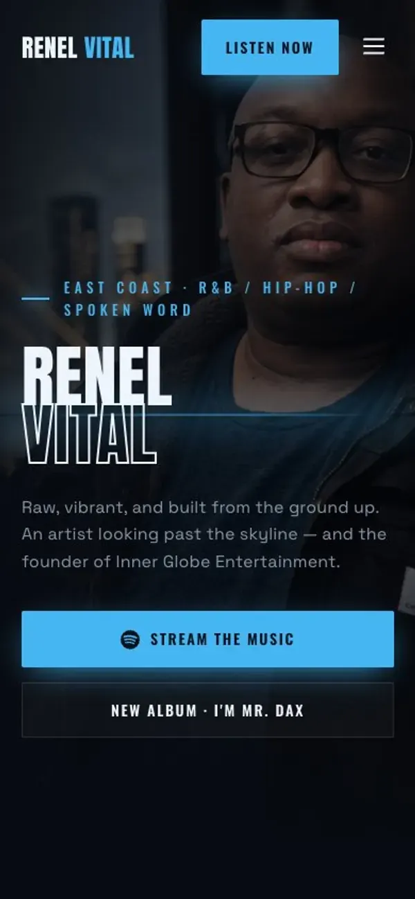 Renel Vital's site on a phone